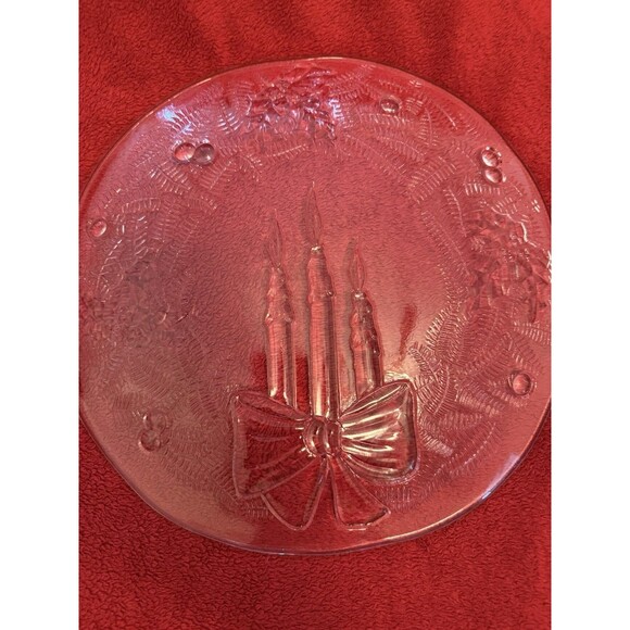 Christmas Vintage Pilgrim Glass Wreath Candle Holiday Serving Platter Plate 12.5 - Picture 9 of 10
